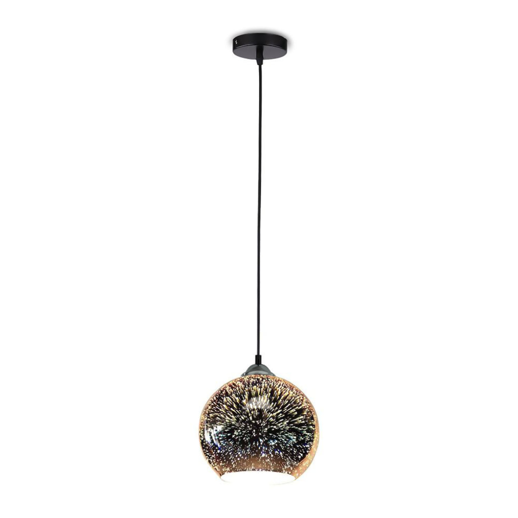-TAC Lampadario LED a Sospensione 1xE27 campana in Vetro Colore Cromo Specchio con Effetto 3D D.25CM -TAC Lampadario LED a Sospensione 1xE27 campana in Vetro Colore Cromo Specchio con Effetto 3D D.25CM
